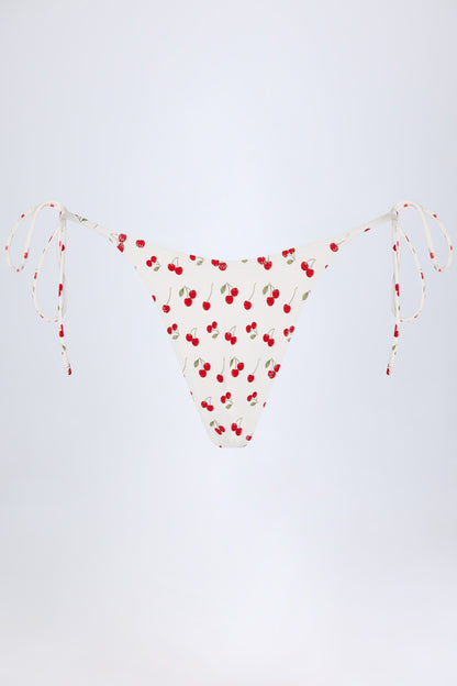 Side-Tie Cheeky Bikini Bottoms in Cherry Print