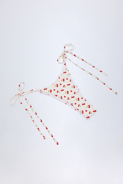 Side-Tie Cheeky Bikini Bottoms in Cherry Print